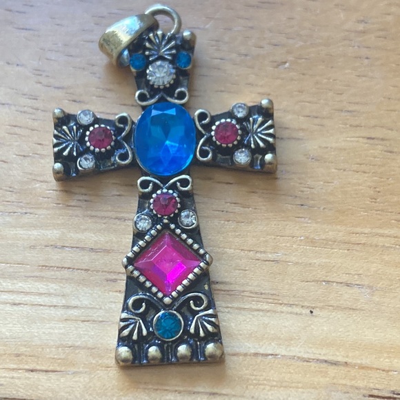 Source Unknown Jewelry - cross with gemstones, large pendant